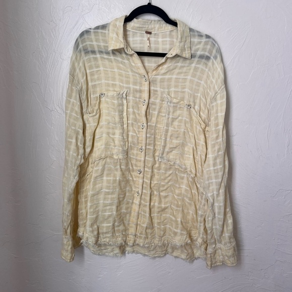 Free People Loveland plaid raw hem button down shirt size M - Picture 2 of 8